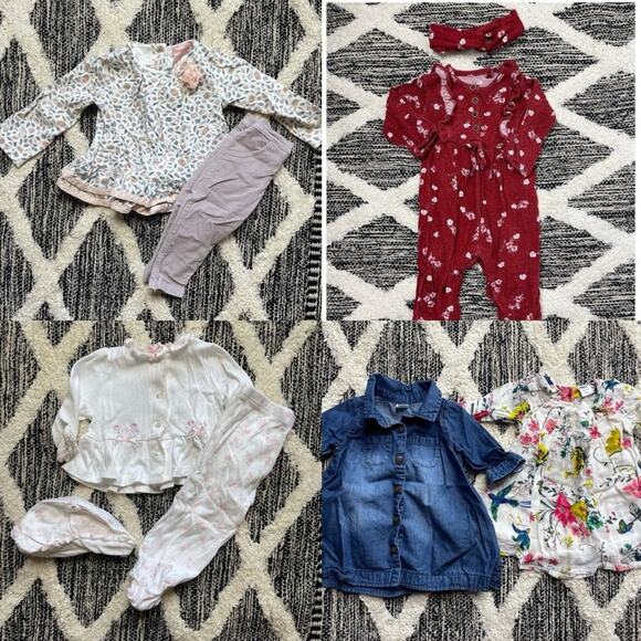 Old Navy Other - Baby Clothing Set with Floral and Denim Pieces size 3-6 mo fall winter bundle